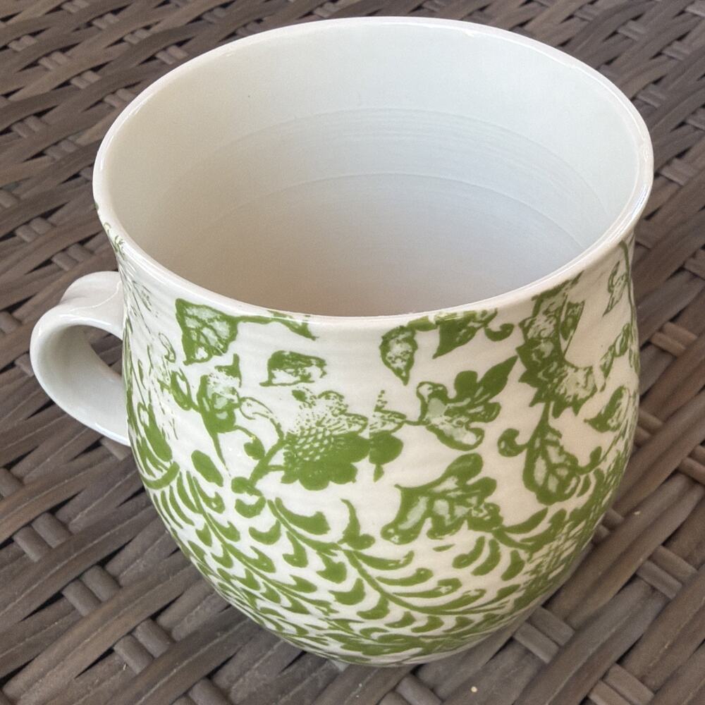 ANTHROPOLOGIE Monogram Initial "N" Coffee Tea Cup Mug HOMEGROWN Green Floral - Picture 6 of 10